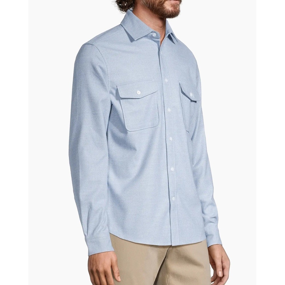 Reiss Chaser Button Up Shirt Mens Large Blue Long Sleeve Pockets Barrel Cuffs